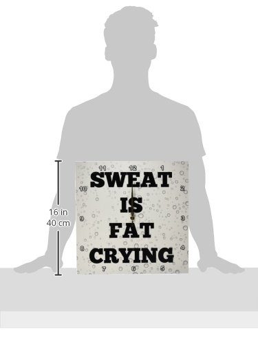 3dRose DPP_200701_3 'Sweat is Fat Crying' Motivational Wall Clock - 15x15 Inches with Black Lettering & Sweat Drop Design - Perfect for Gym, Home Office & Fitness Enthusiasts
