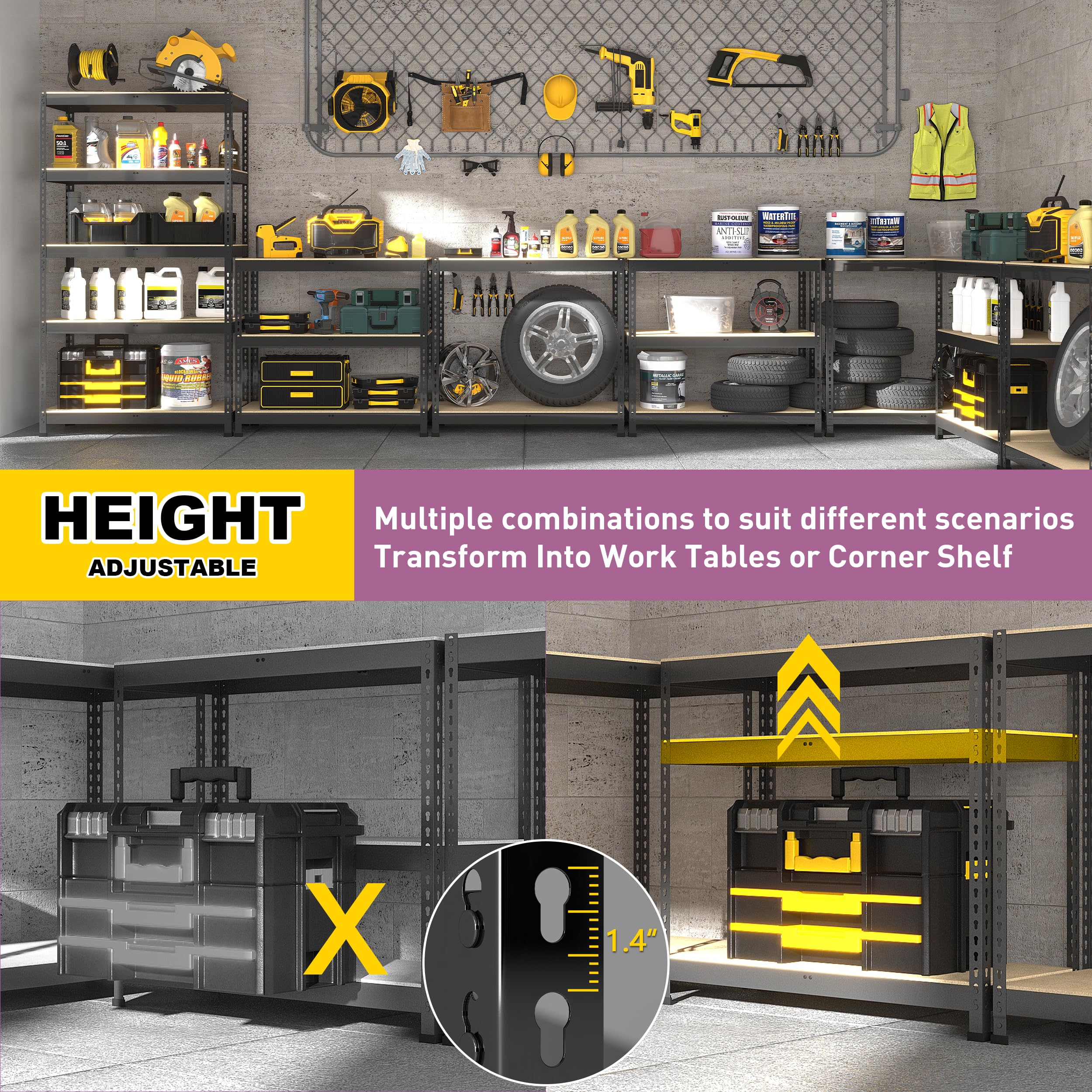 Heavy Duty 5-Tier Adjustable Metal Storage Shelves 40