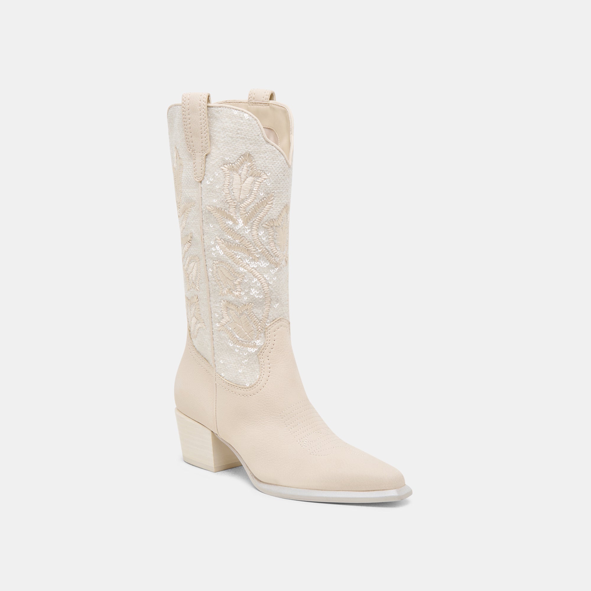 VORAH Women's Pearl Embellished Creme Sequin Boots - Stylish & Comfortable for Parties, Weddings & Evening Events
