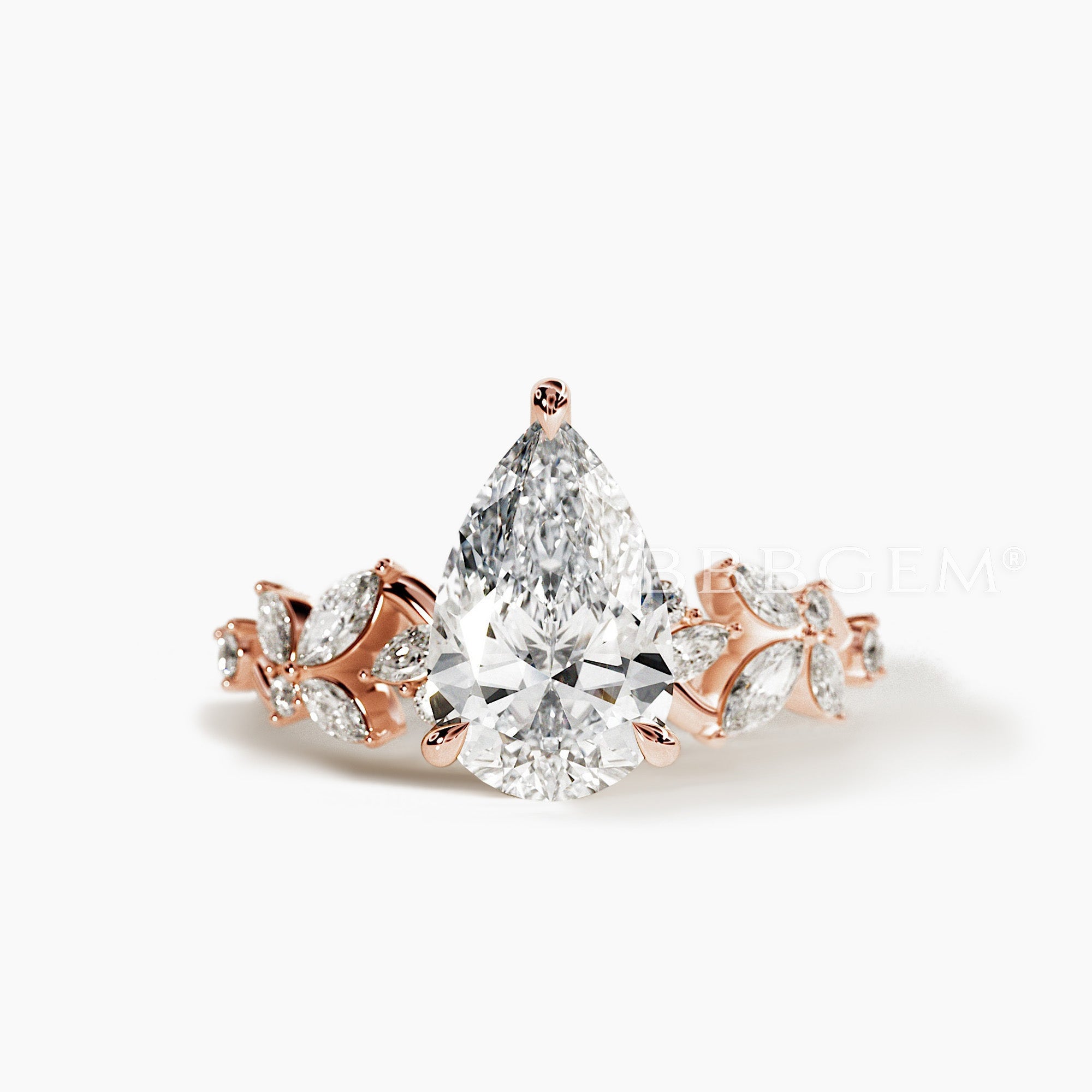 IGI Certified Teardrop Cut Lab Grown Diamond Butterfly Cluster Wedding Ring - Elegant Engagement & Bridal Jewelry for Weddings & Anniversaries