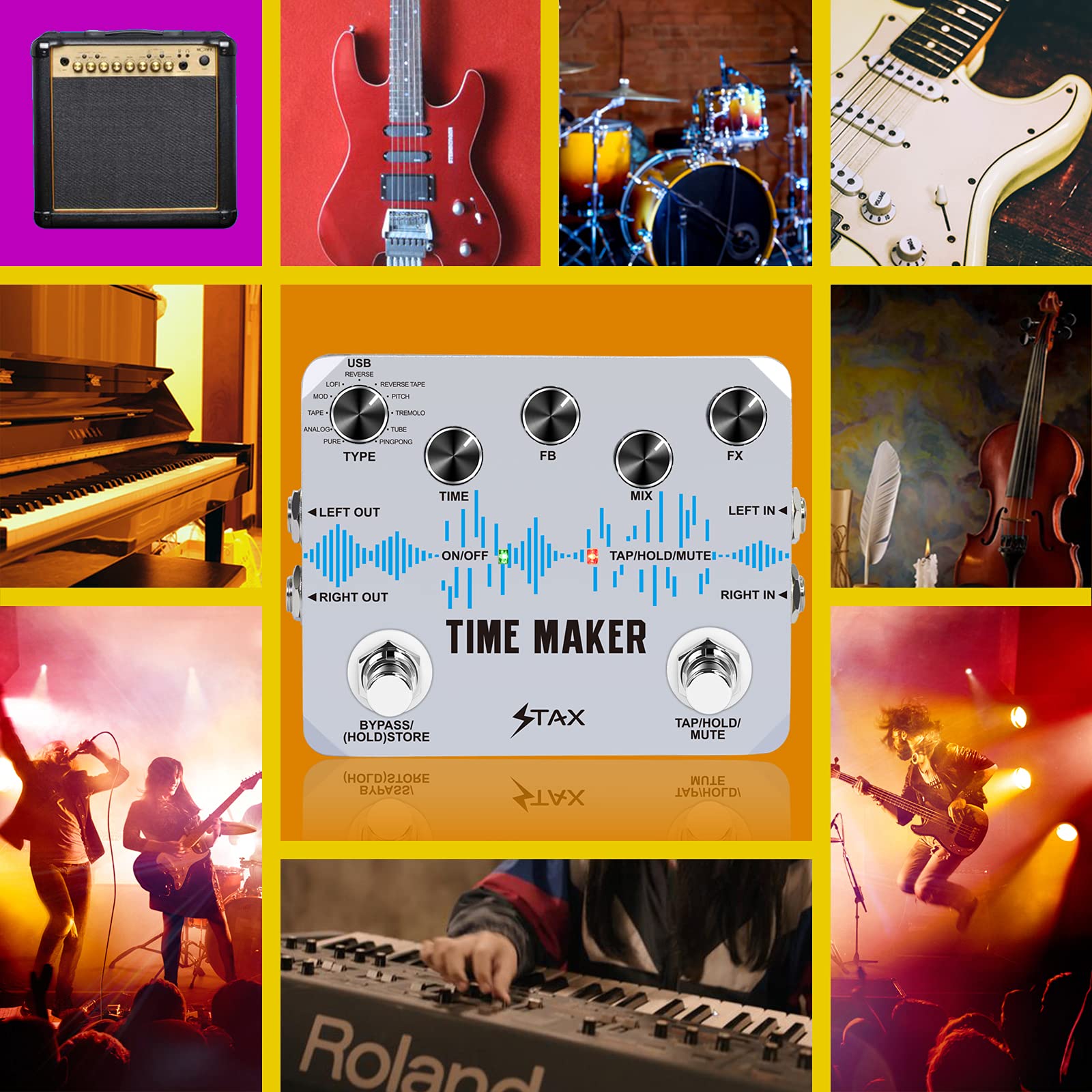 Stax Time Maker Guitar Delay Pedal - 11 Ultimate Delay Effects with Tap Tempo for Electric Guitarists | Perfect for Live Performances & Studio Recording