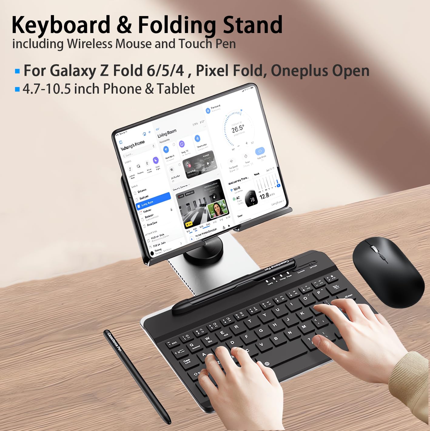 Samsung Galaxy Z Fold 6/5/4 Bluetooth Keyboard and Mouse Combo with Adjustable Stand | Portable Foldable Wireless Keyboard for Tablets | Perfect for Office Work, Travel & Home Use