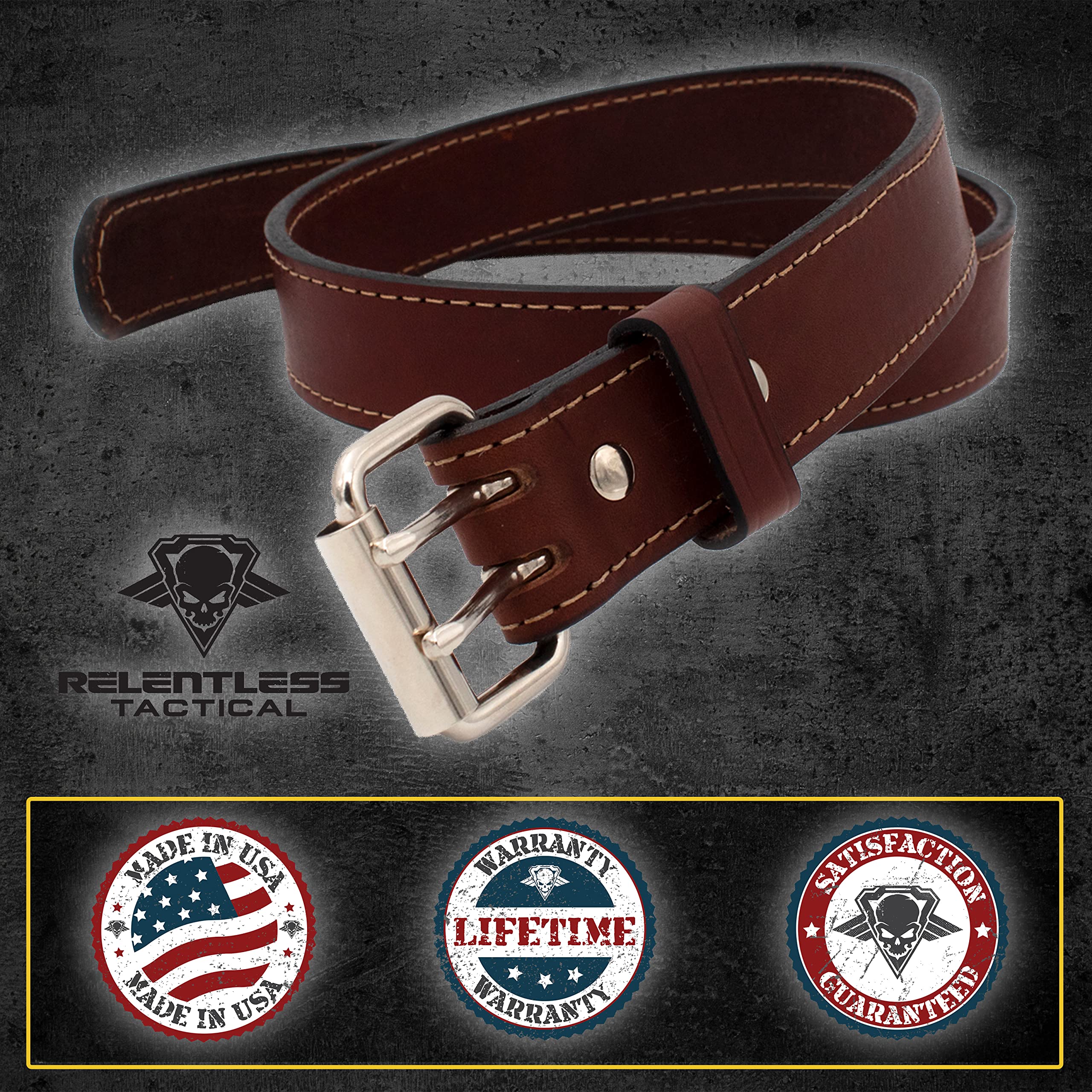 Relentless Tactical Premium Leather Gun Belt for Men | USA Made Concealed Carry Belt (CCW) | Durable Tactical Belt for Everyday Wear & Outdoor Activities