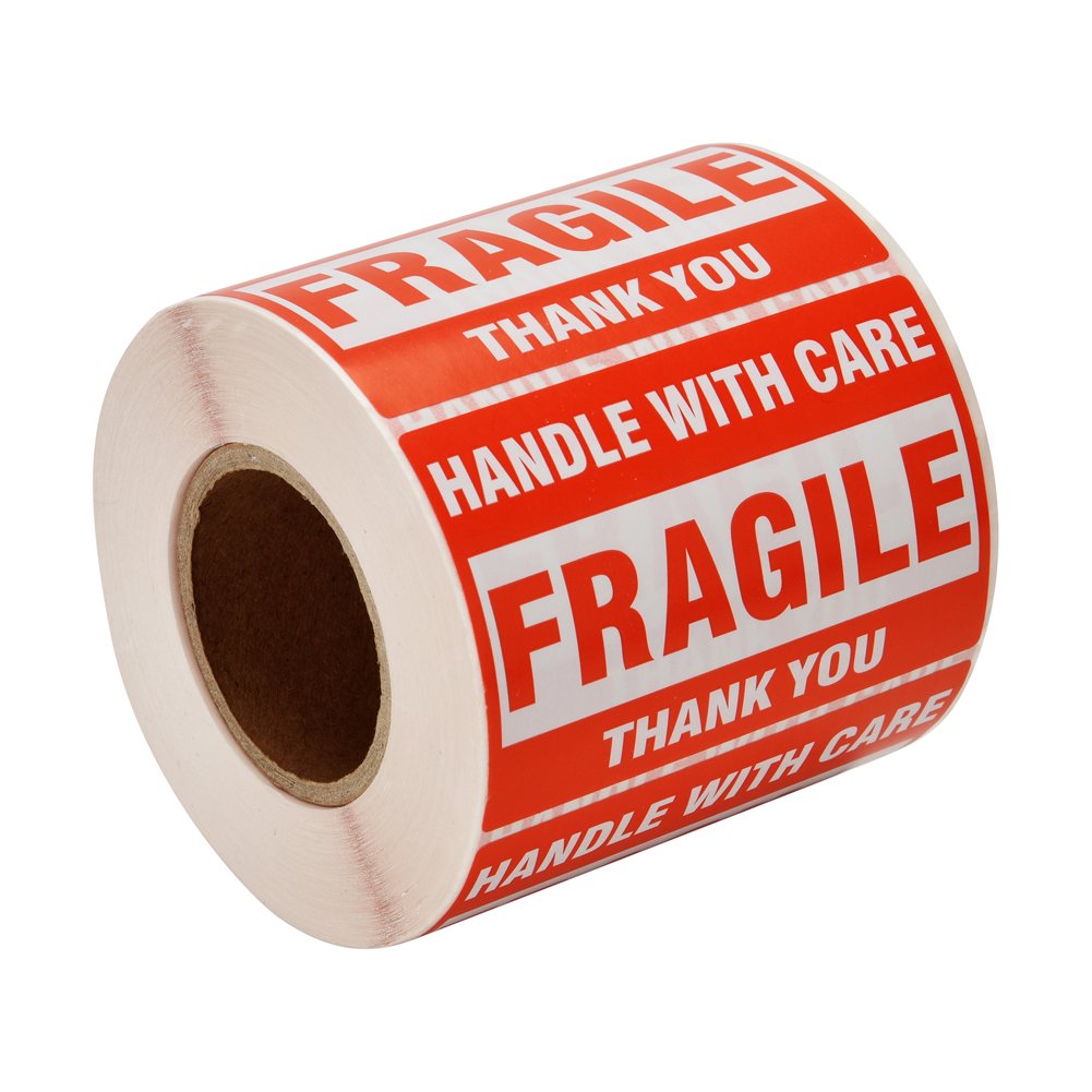 RBHK Fragile Stickers 2'' x 3'' - Handle with Care Shipping Labels, 500 Labels per Roll (20 Rolls) - Perfect for Packaging, Moving Boxes & Delicate Item Shipments