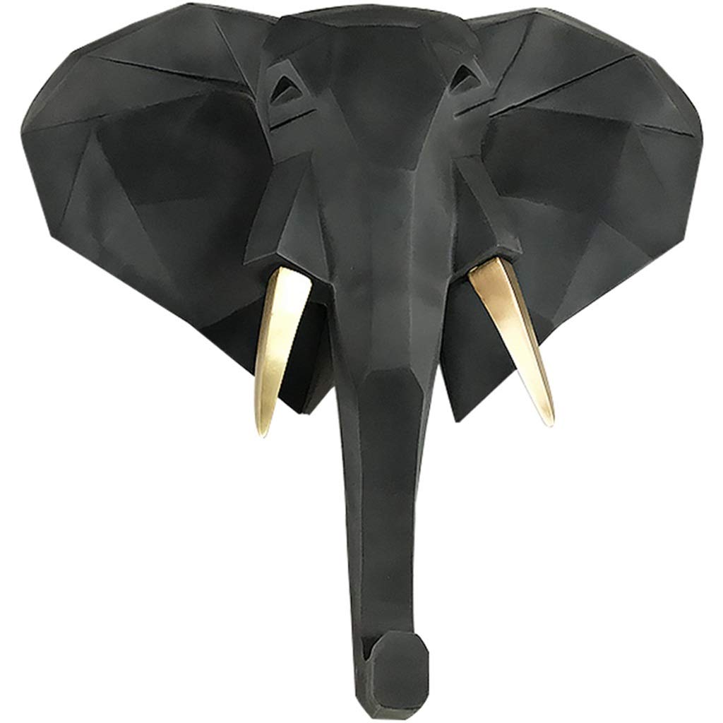 Geometric Elephant Head Wall Decor - 3D Animal Wall Sculpture Art for Home & Office - Faux Elephant Head Wall Hanging for Living Room, Bedroom, Nursery - Black Modern Wall Mount Decorations