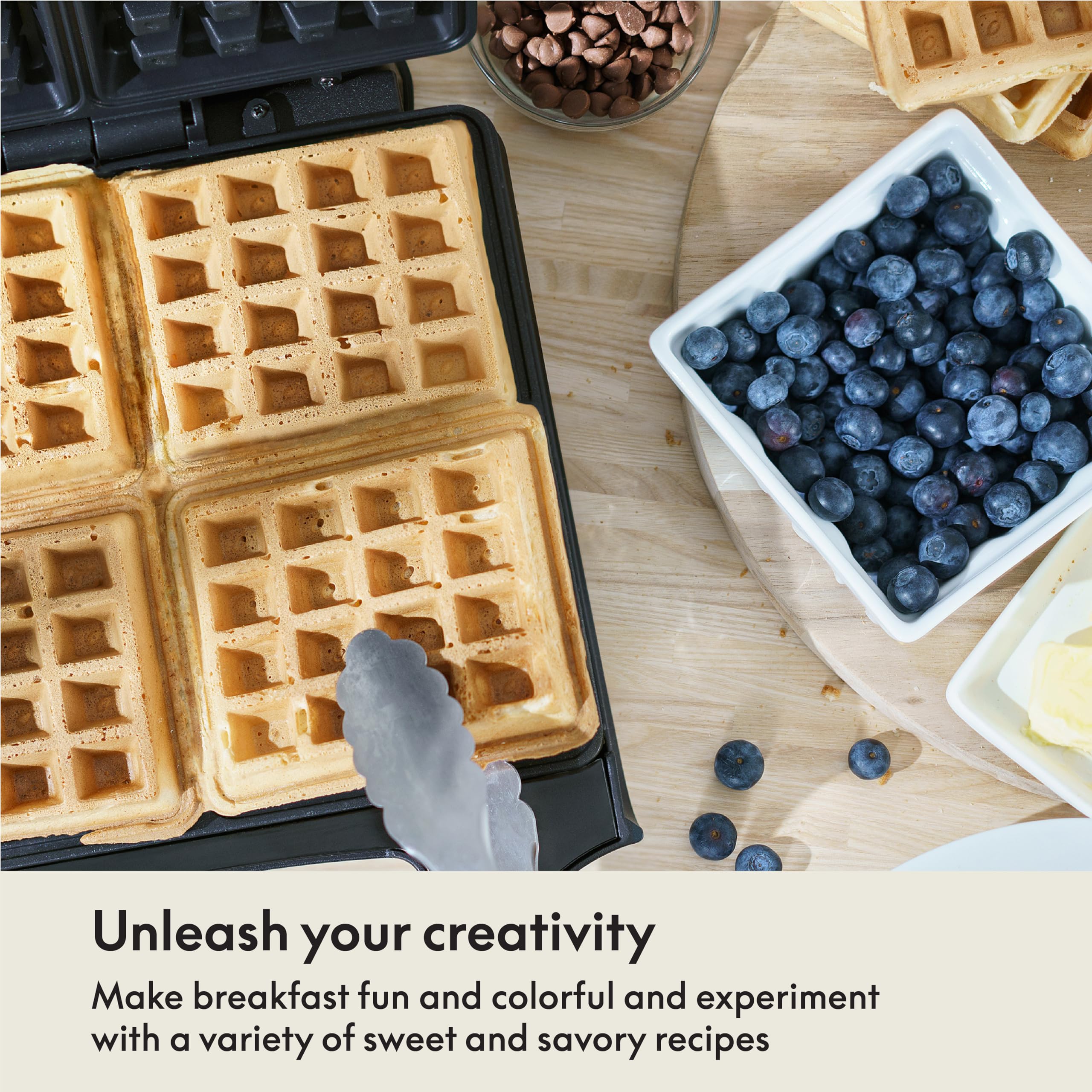 BELLA Classic 4-Square Belgian Waffle Maker with Non-Stick Plates - Extra Large Waffle Iron, Cool-Touch Handles, Stainless Steel Design, 1400W (Black) - Perfect for Breakfast, Brunch, and Family Gatherings