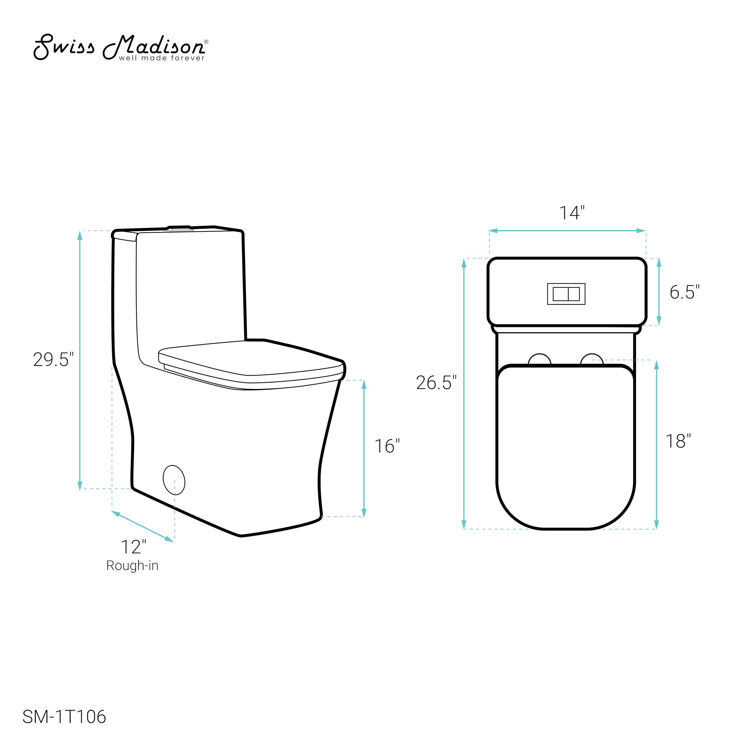Swiss Madison Concorde One Piece Toilet - Glossy White, Elongated Bowl, Comfort Height, Water Efficient 1.28 GPF - Perfect for Modern Bathrooms, Small Spaces & Water Conservation