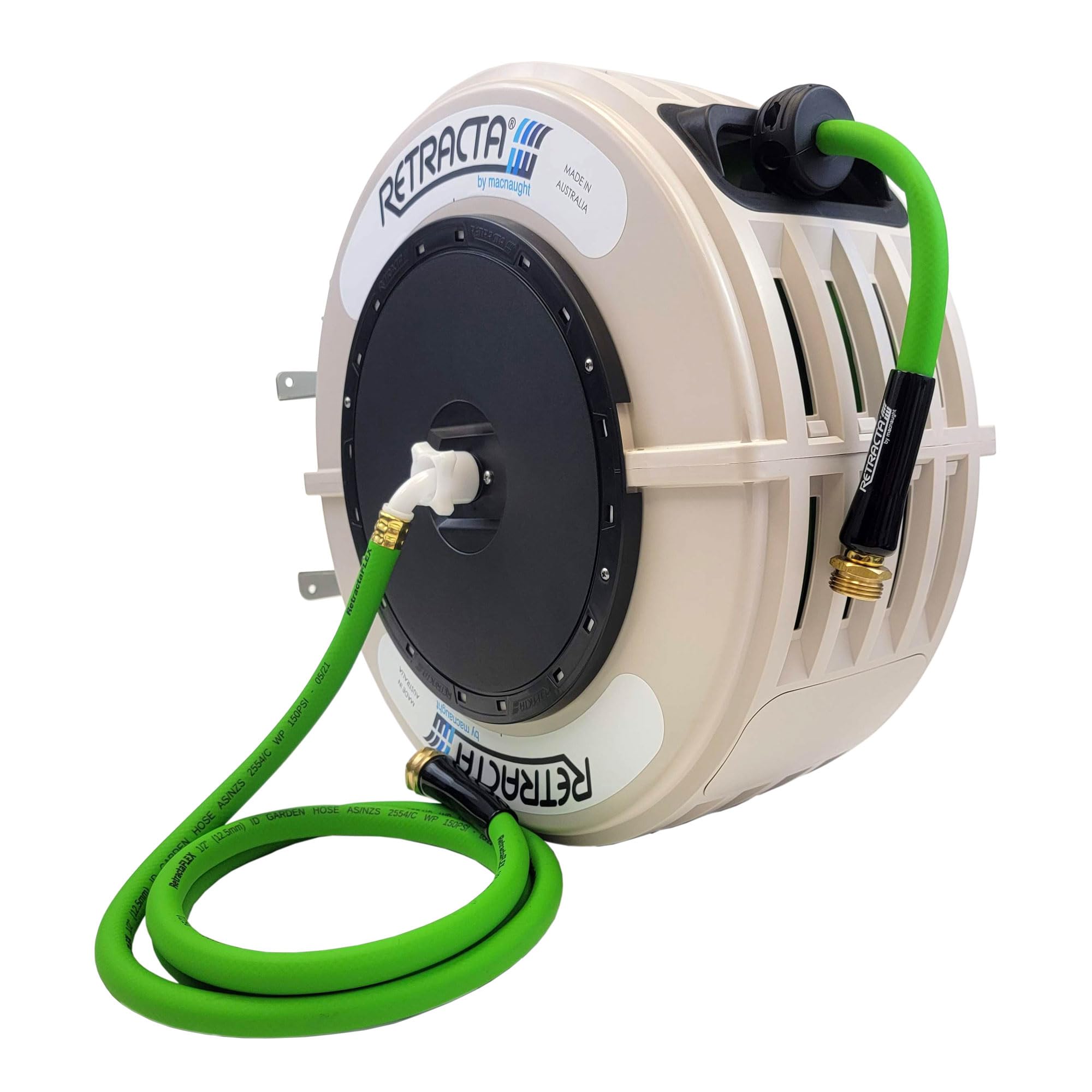 Macnaught Retractable Garden Hose Reel 82 Ft - Heavy Duty Wall Mount Water Hose with 180° Metal Swivel Bracket for Easy Outdoor Watering | Perfect for Lawns, Gardens & Car Washing (Beige)