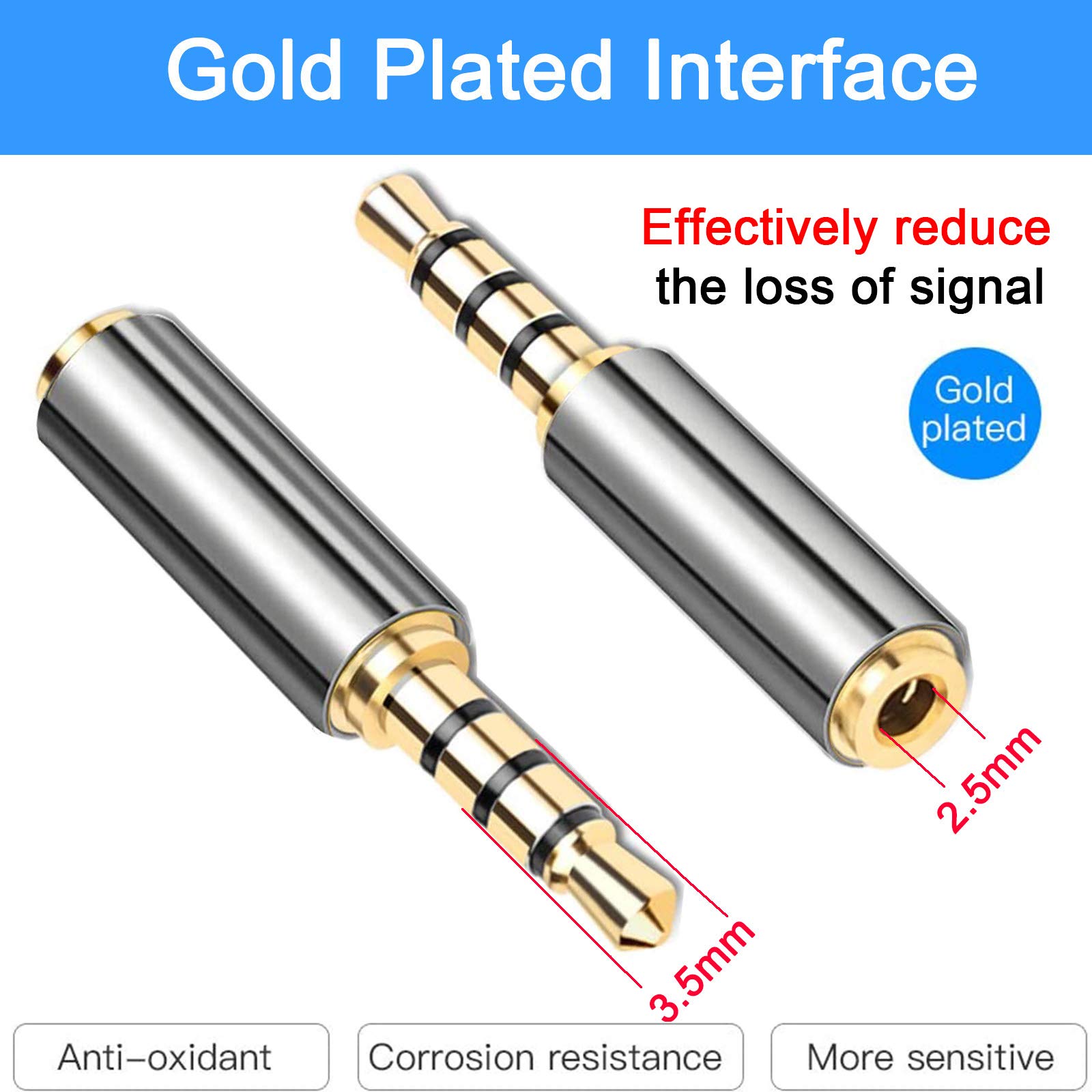4 Pack Gold Plated 3.5mm Male to 2.5mm Female Stereo Audio Adapter - Metal Shell Headphone Jack Converter for Headset, Earphones, Microphones - Perfect for DJ Equipment, Recording Studio & Home Audio Systems