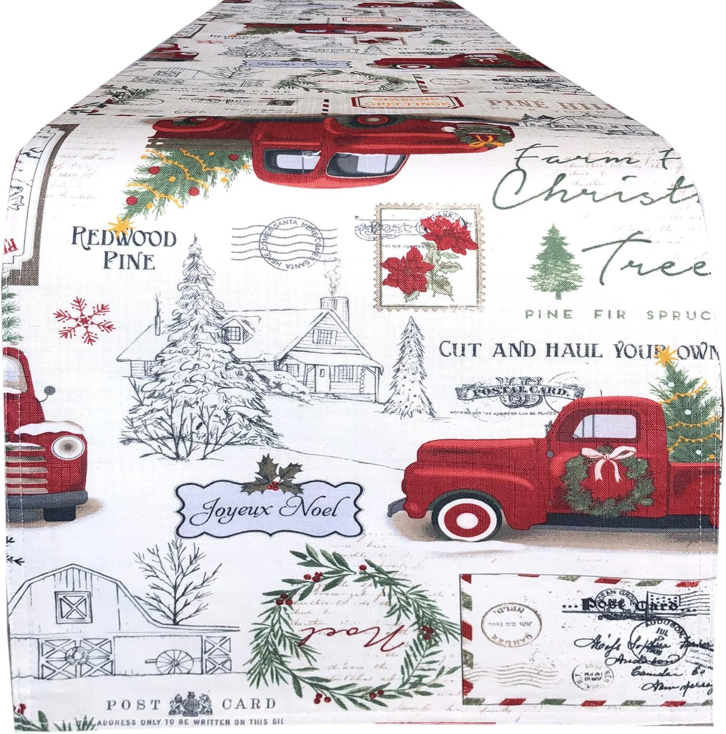Newbridge Pine Hill Christmas Tree Farm Fabric Holiday Placemats - Set of 4 Nostalgic Retro Christmas Farm Truck Print Buffalo Check Placemats for Dining Table Decor, Seasonal Dinner Party & Cozy Winter Gatherings