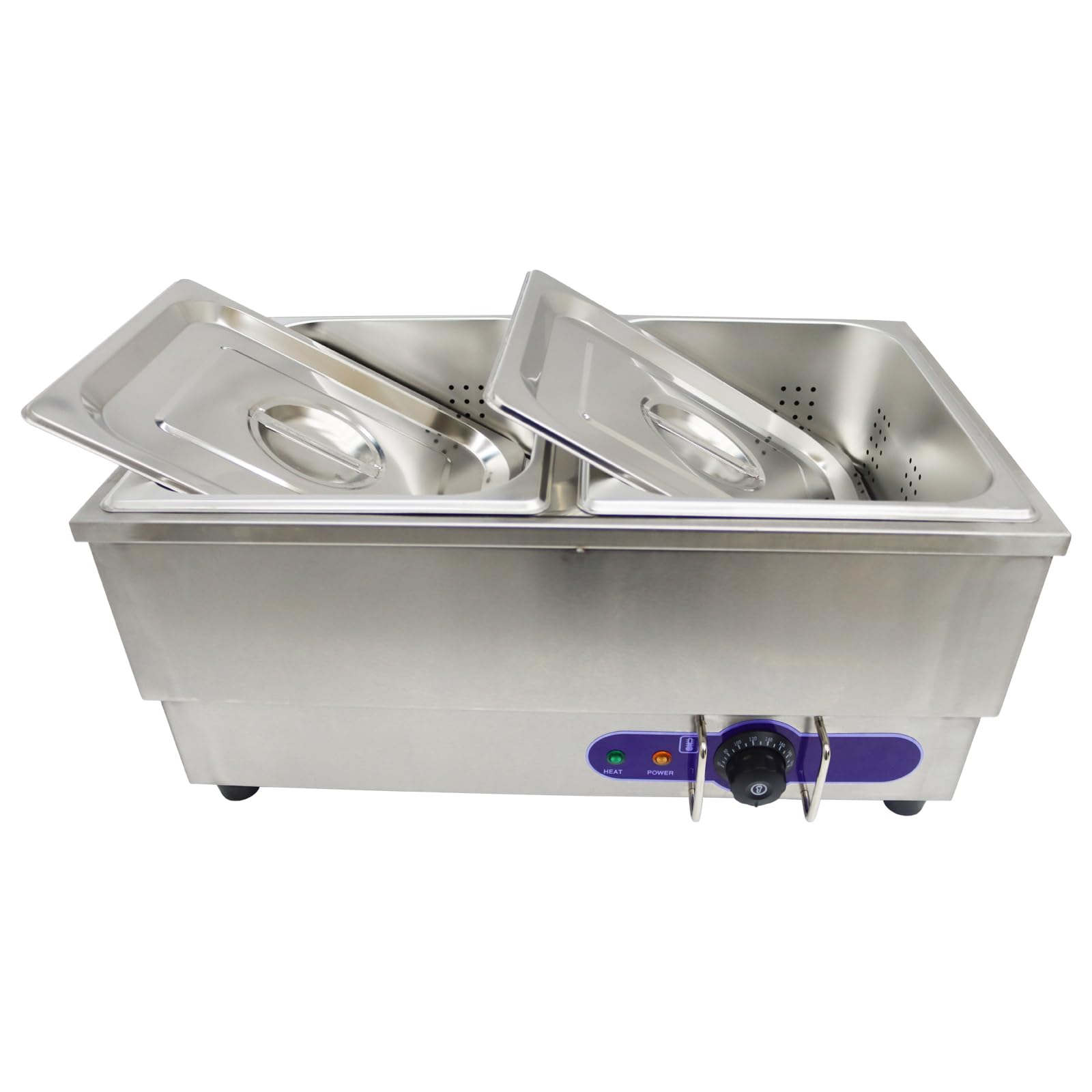 Commercial Stainless Steel 2-Pan Hot Dog Steam Table Bun Warmer - 6-Inch Deep, Adjustable Temperature 0°F to 203°F, 110V - Perfect for Restaurants, Food Trucks, Catering & Warming Hot Dogs, Buns, Pizza, Hamburgers