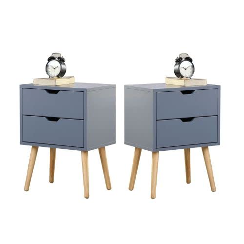 Modern Nightstand Set of 2 - Bedside Tables with 2 Drawers for Bedroom, Living Room & Office - Perfect for Storage & Decor