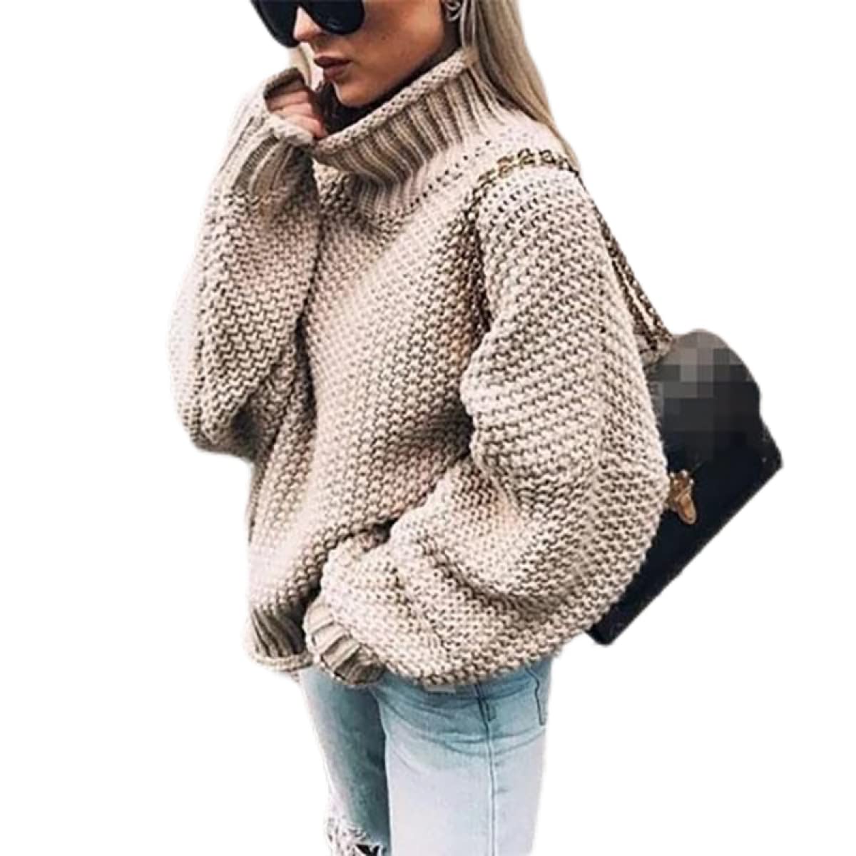 Neoucdy Women's Chunky Knit Turtleneck Sweater - Soft Casual Pullover Jumper for Fall & Winter 2021 - Cozy Office Wear, Weekend Outfits & Holiday Layering