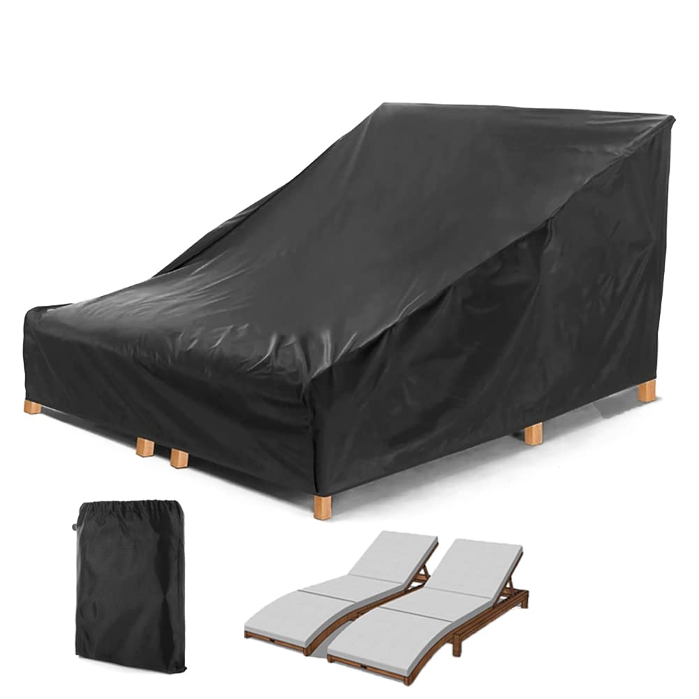 Waterproof Double Patio Chaise Lounge Cover - Heavy Duty Outdoor Furniture Protector with Elastic Hem for 2-Person Chaise - Perfect for Poolside, Deck, Garden & Patio Use