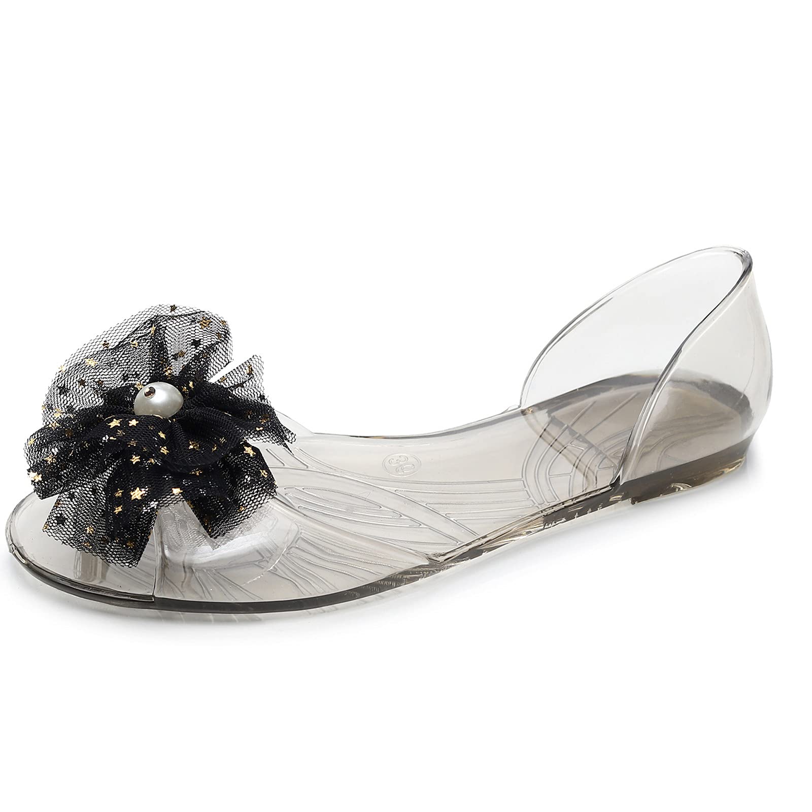 Elegant Rhinestone Sandals for Women - Open Toe Dressy Jelly Sandals with Lace Flower Design | Perfect for Beach, Wedding, and Summer Outfits