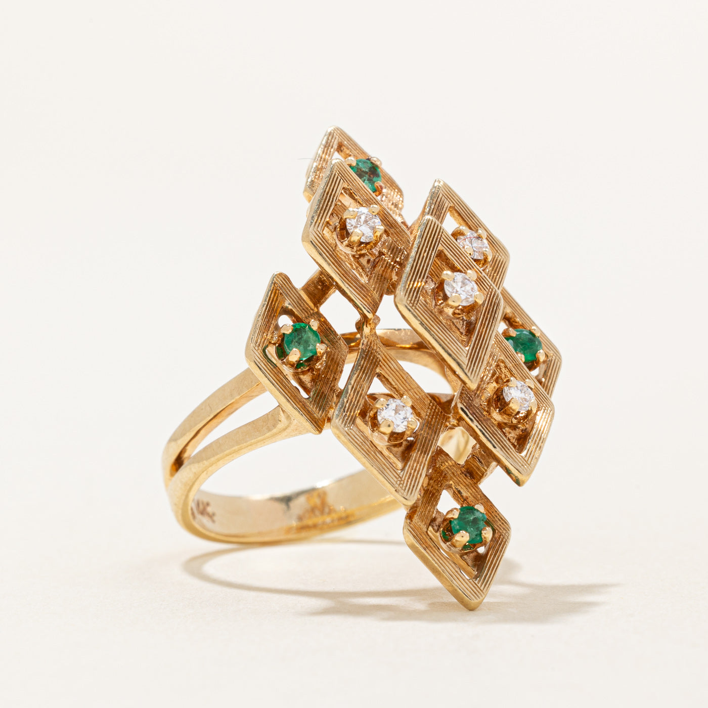 Exquisite 0.15ctw Diamond & 0.12ctw Emerald Cocktail Ring - Size 6.25 | Elegant Women's Jewelry for Parties, Weddings & Special Occasions
