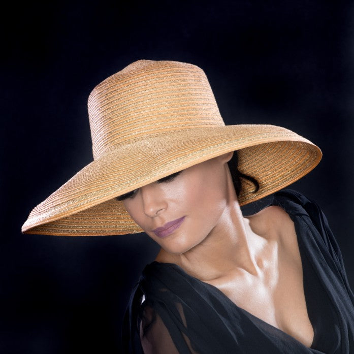 UF6024 Women's Gold Wide Brim Sun Hat - Elegant Summer Beach Hat for Outdoor, Wedding & Vacation Accessories