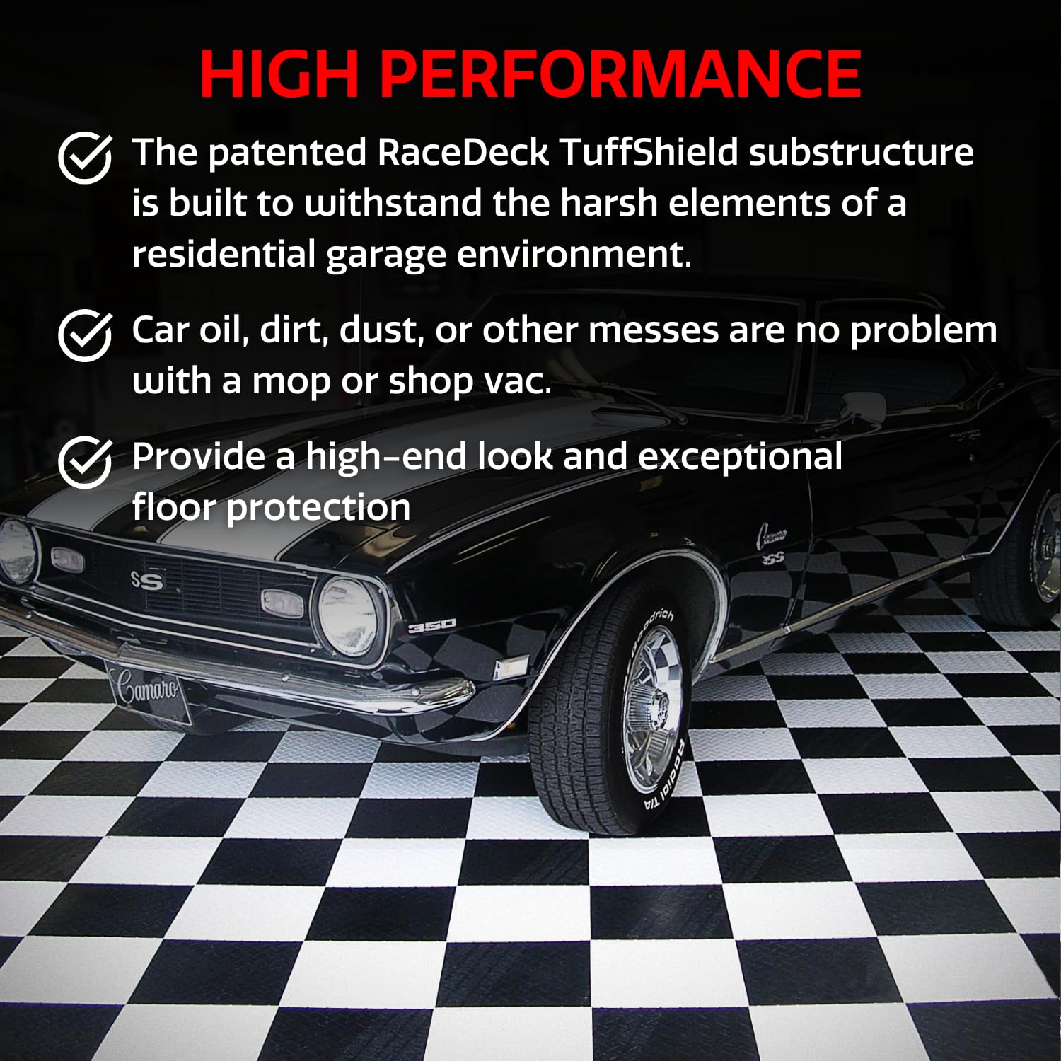 RaceDeck TuffShield Diamond Plate Garage Floor Tiles - 24-Pack Black Interlocking Modular Flooring System | Durable & Easy to Install | Perfect for Home Garages, Workshops, and Auto Showrooms