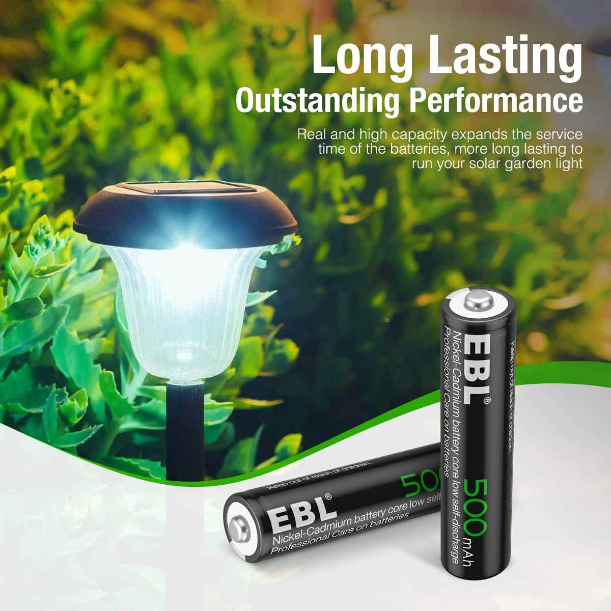 EBL AAA Ni-Cd Rechargeable Batteries 1.2V 500mAh - Long Lasting Power for Toys, Flashlights & Electronics | Eco-Friendly Rechargeable Battery Pack