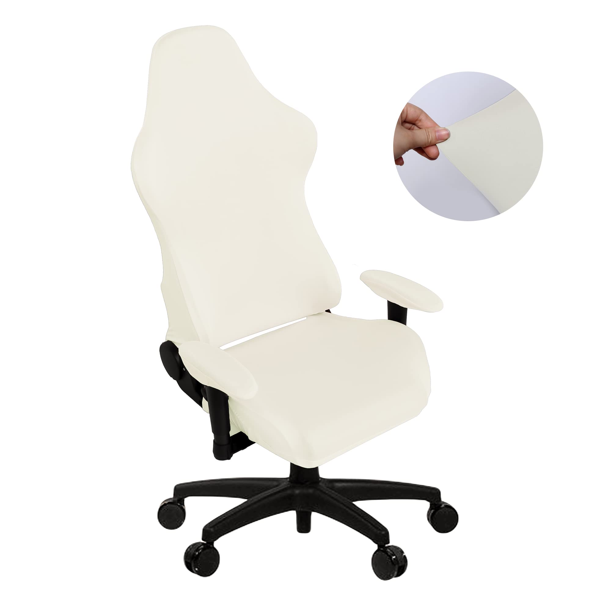 Premium Stretch Gaming Chair Cover - Washable Slipcover for Armchair, Swivel & Office Chairs - X-Large Ivory - Perfect for Gaming Setups & Home Office Decor