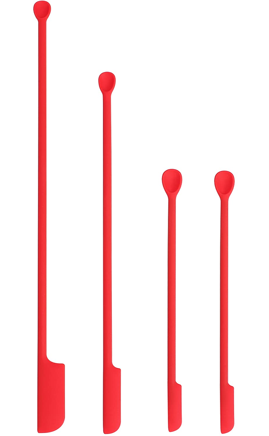 4 Pack Silicone Makeup Spatulas - Mini Cosmetic & Kitchen Scraping Tools for Jars, Bottles & Containers - Soft Flexible Red Spatula Set for Creams, Lotions & Beauty Products - Perfect for Makeup Artists & Home Cooks