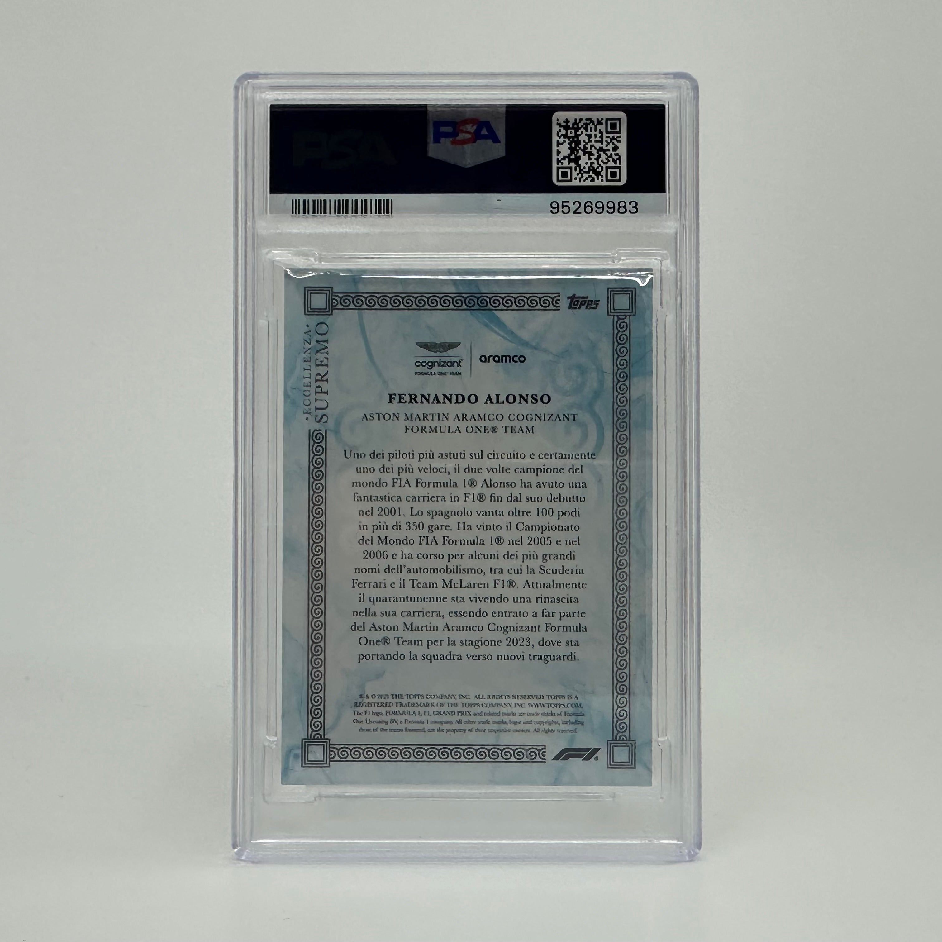 PSA 10 2007 Fernando Alonso Blue #49 2023 Topps Eccellenza Supremo Racing Card - Perfect for Collectors & Formula 1 Fans Display