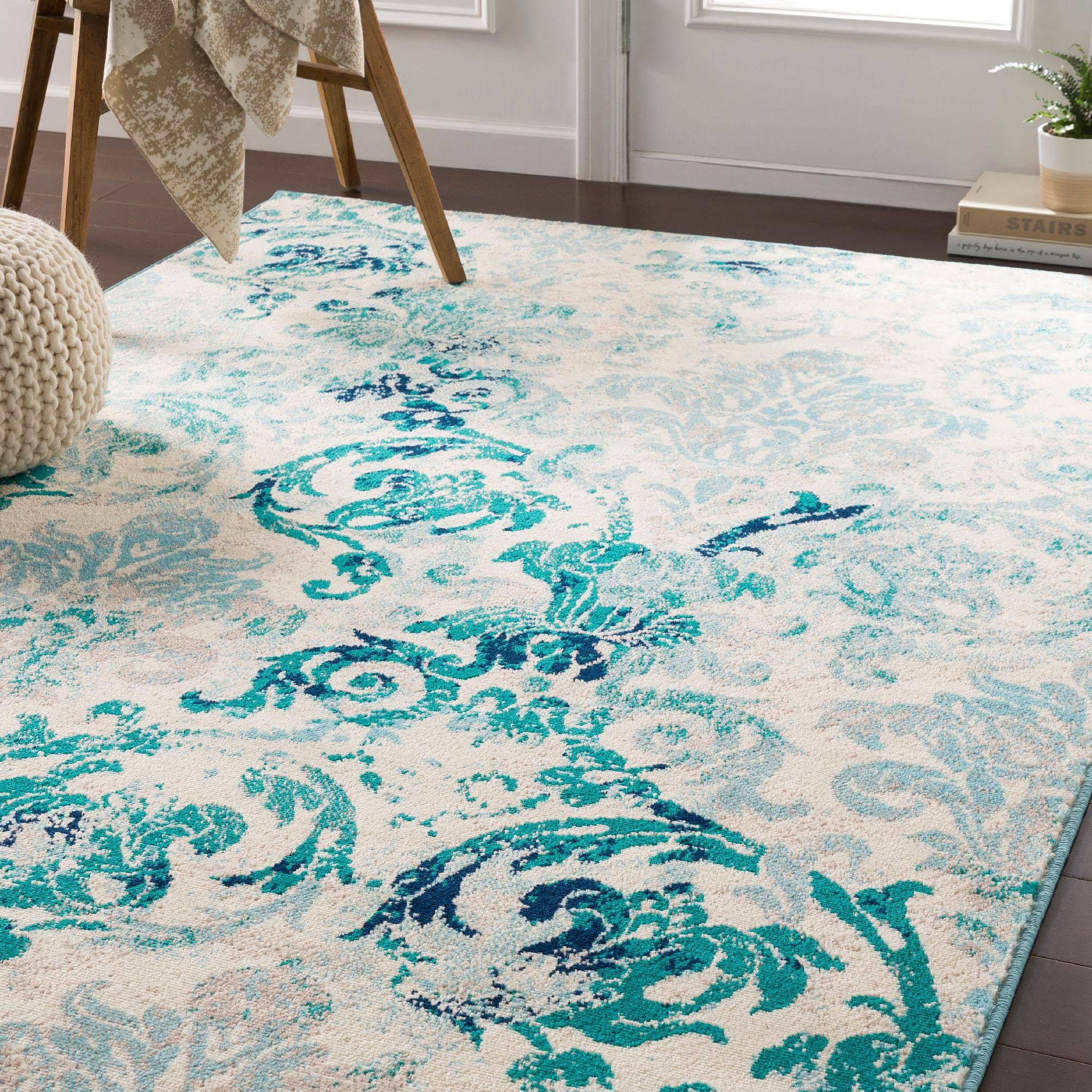 Mark&Day 9x13 Redvers Transitional Teal Area Rug - Soft Modern Blue and White Carpet for Living Room, Bedroom, Kitchen - 8'10