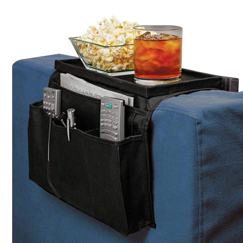 Candora Sofa Armrest Organizer with Pockets - TV Remote Holder, Snack & Drink Caddy for Recliners, Chairs - Stores Smartphones, Magazines, Tablets, Glasses - Perfect for Living Room, Home Theater & Office Use
