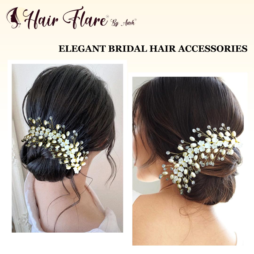 Elegant Floral Pearl Hair Bun Clip for Women & Girls - Wedding Bridal Hair Accessories with Artificial Flowers & Pearls - Stylish Hair Pins & Brooches for Hairstyle Decoration - Perfect for Bridal Parties, Prom & Special Occasions
