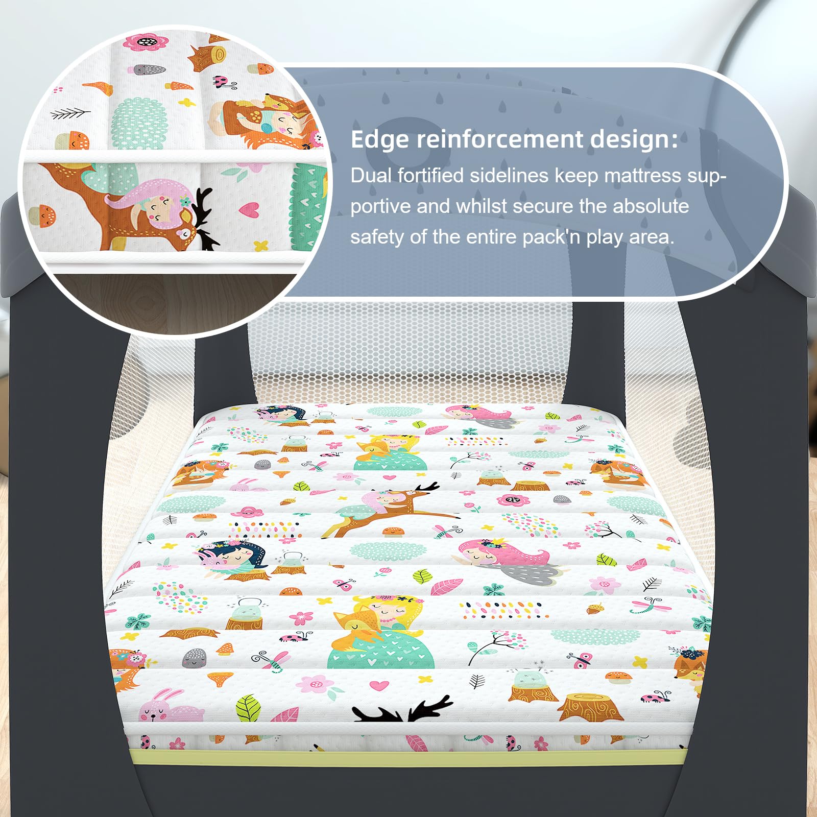 Quilted Pack n Play Mattress - 38x26 Inch Soft Portable Playpen Toddler Mattress with No Gaps Edge Reinforcement - Fits 29x40