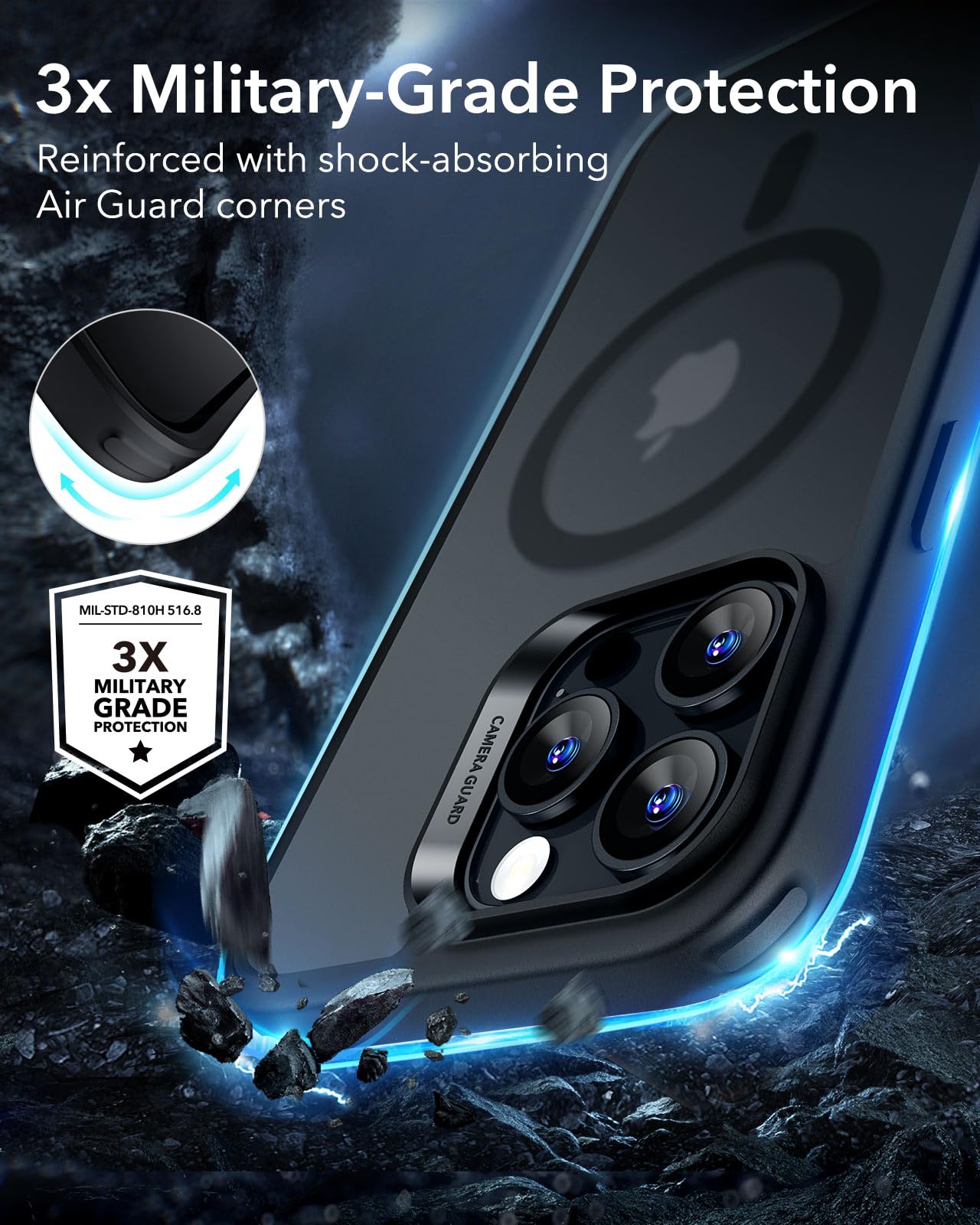ESR for iPhone 16 Pro Max Case with MagSafe - Military Grade Shockproof Protection | Magnetic Phone Cover for iPhone 16 Pro Max | Classic Hybrid HaloLock Frosted Black | Perfect for Outdoor Activities & Daily Use