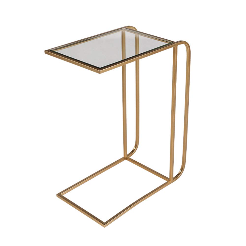 Gold Portable Laptop Stand with Glass Desktop & Metal Base - Space Saving Side Table for Living Room, Lounge, Study | Perfect for Sofa, Bed & Office Workspace
