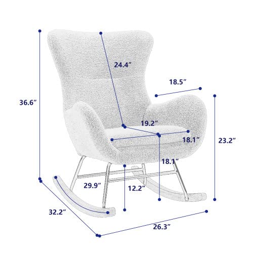 Comfy Gray Teddy Fabric Rocking Chair with High Backrest & Armrests - Padded Seat Living Room Armchair for Bedroom, Nursery, Playroom | Perfect for Relaxing, Nursing & Reading