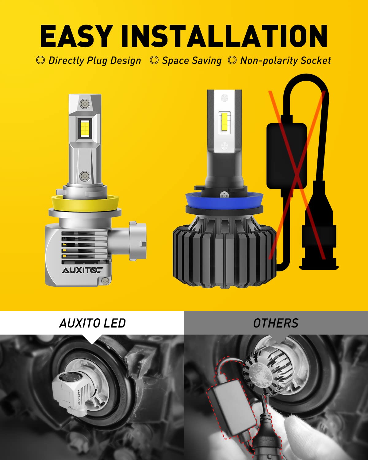 AUXITO H11 LED Light Bulbs 30000LM Ultra-Bright 6000K Cool White - 100W Per Bulb, 900% Brighter Than Halogen - H11/H8/H9 Replacement for Fog Lights & Headlights - Plug & Play Installation, CANBUS Ready - Perfect for Trucks, SUVs, Jeeps & Off-Road Vehicles (Pack of 2)