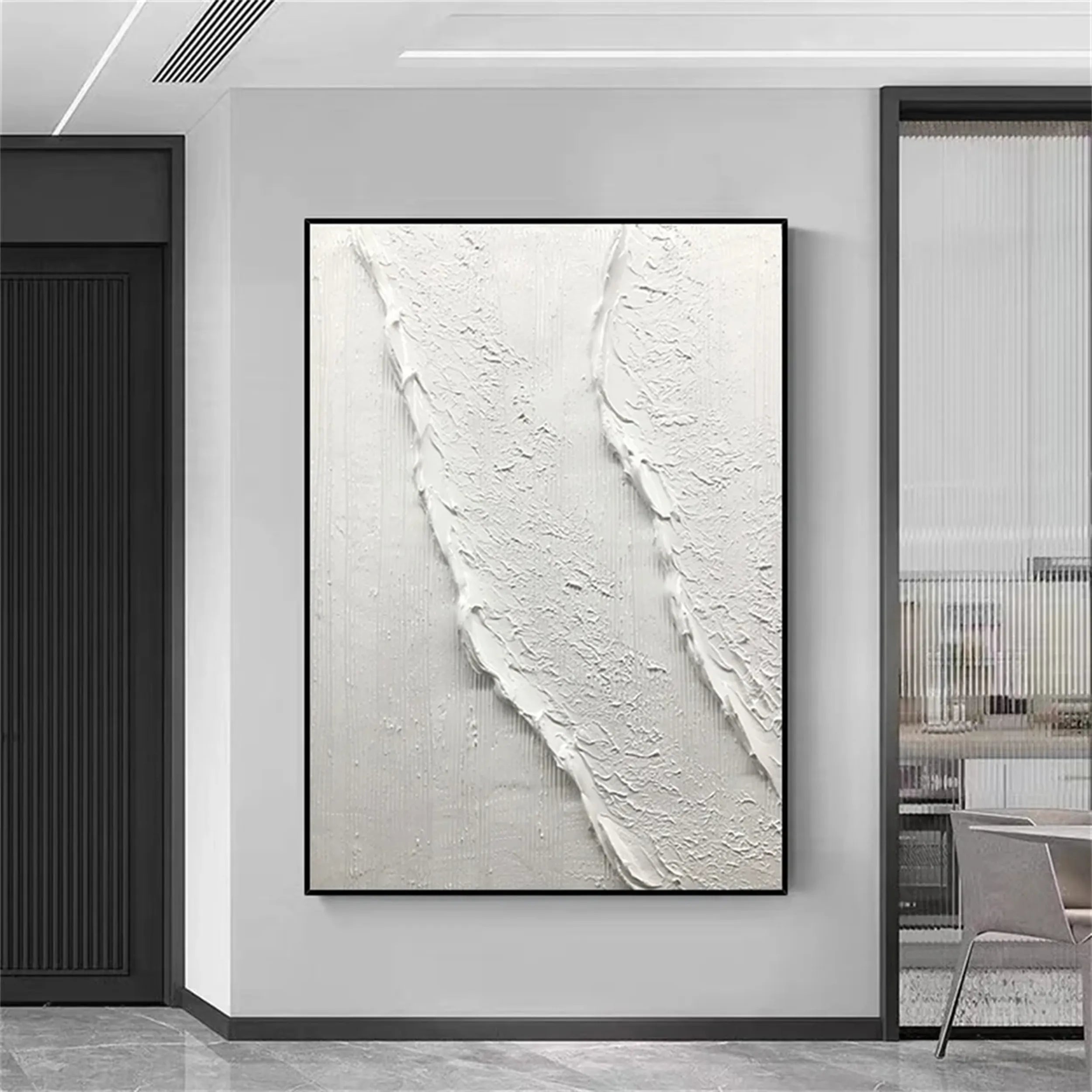 White Minimalist Textured Painting Canvas - Abstract Wall Art Decor for Living Room, Bedroom & Office | Premium Quality #MM179