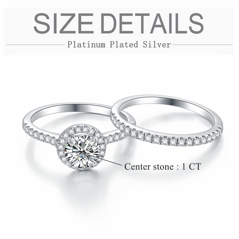 1 Carat Moissanite Engagement & Wedding Ring Set for Women - Platinum Plated Silver Bridal Set with Anniversary Promise Rings | Perfect for Proposals, Weddings & Special Occasions