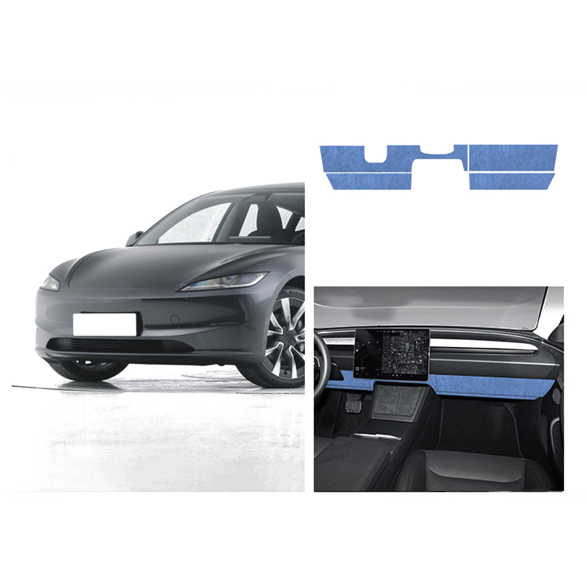 Tesla Alcantara Knee Bolster Panel & Glove Box Wraps for 2024+ Model 3 Highland & Model Y Juniper (4 Pcs) - Premium Interior Upgrade for Enhanced Comfort & Style While Driving