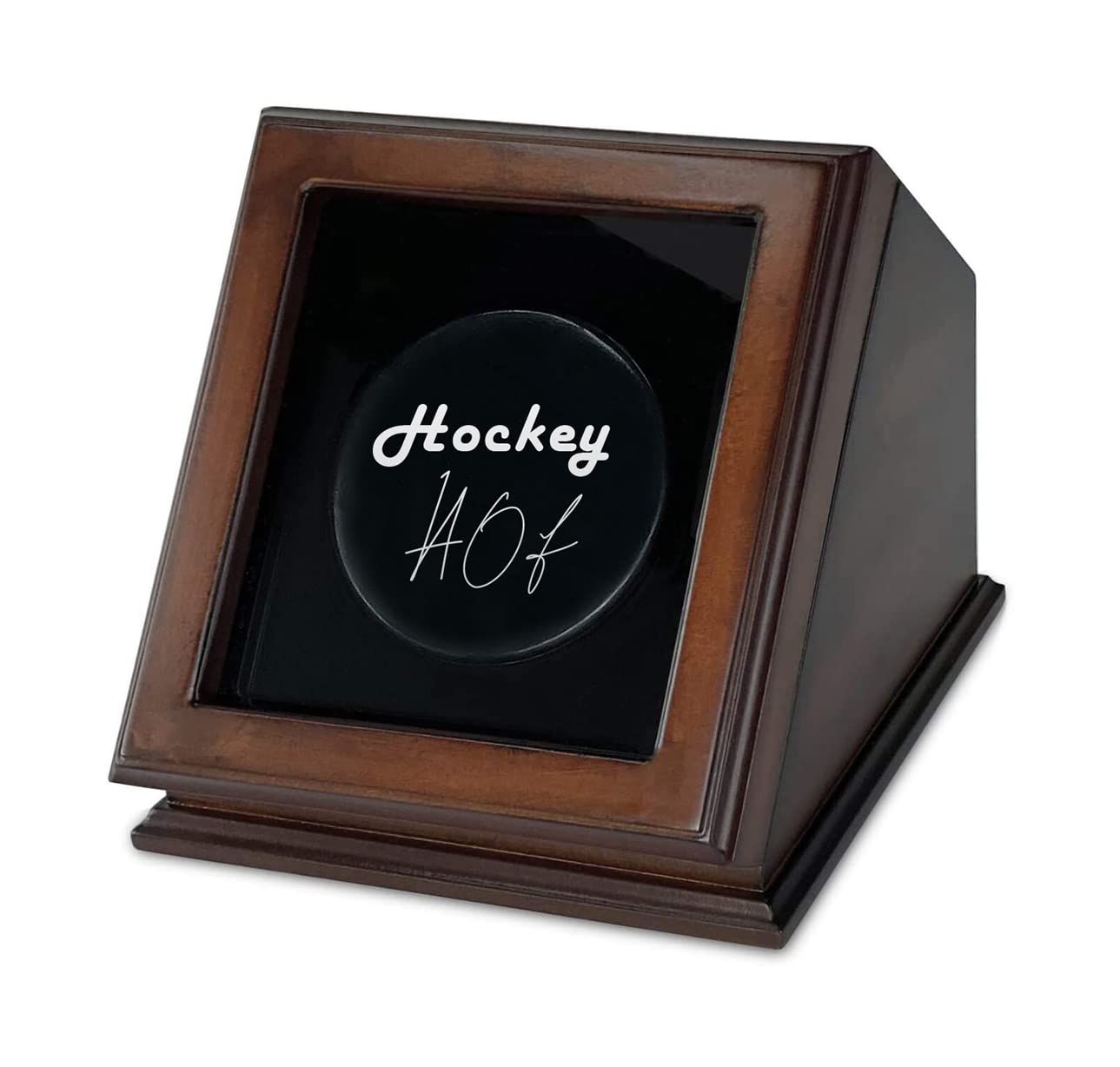 Chez Monett Hockey Puck Display Case with Glass Lid - Wooden Baseball Memorabilia Showcase for Collectors & Fans - Perfect for Home, Office, or Sports Bar Decor