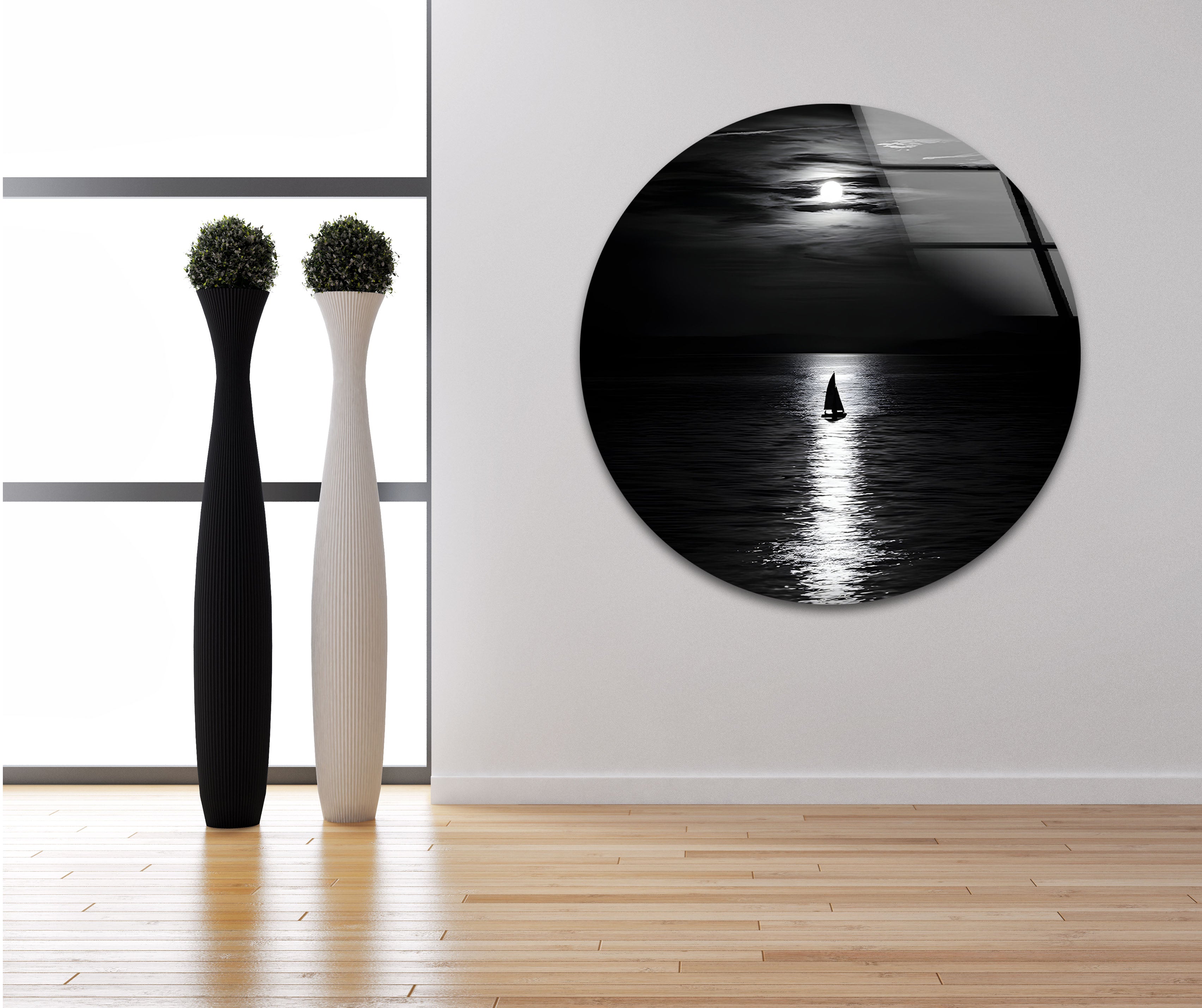 Black and White Moonlight Landscape Glass Wall Art - Elegant Home Decor for Living Room, Bedroom & Office - Perfect Gift for Housewarming & Holidays