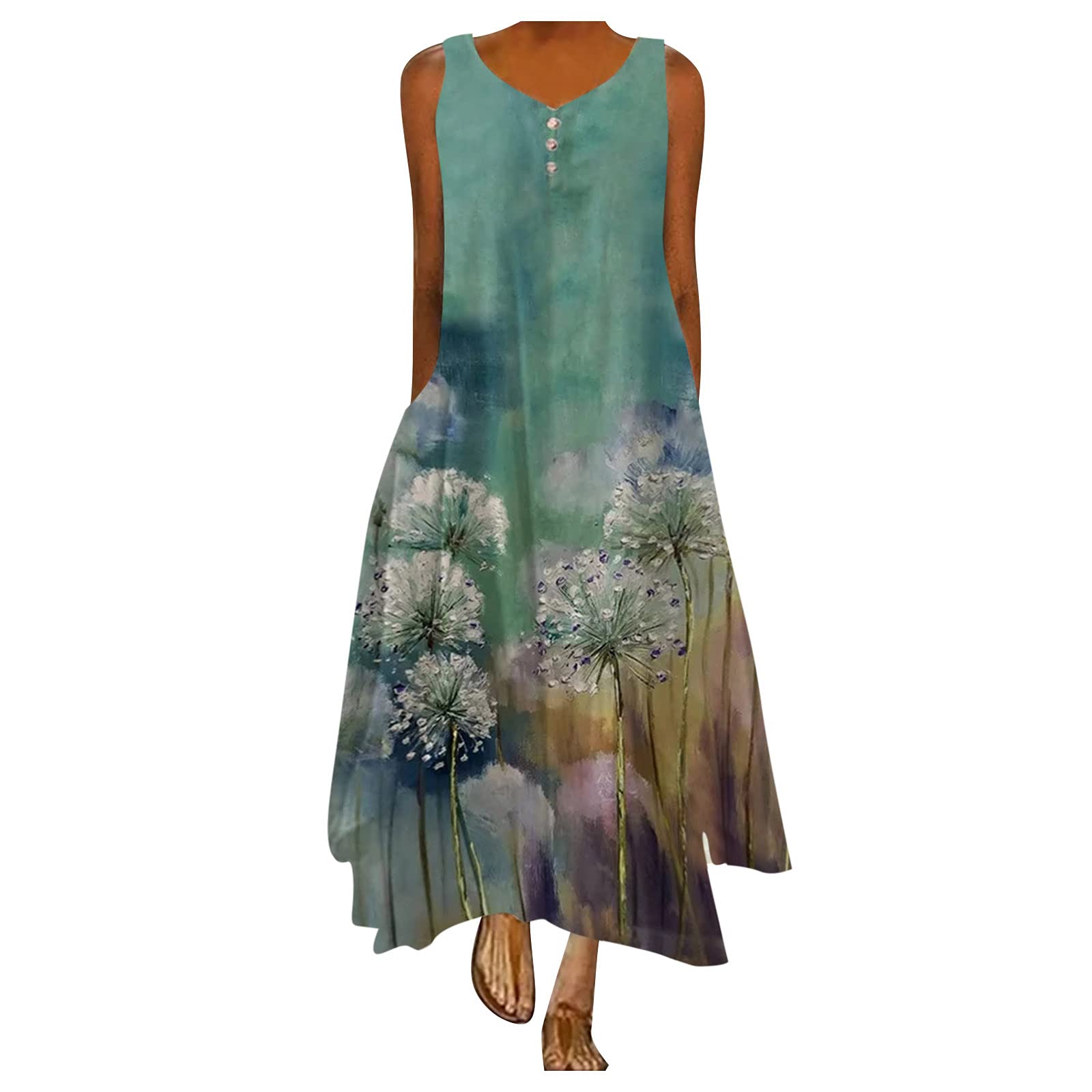 Women's Plus Size Floral Print Long Maxi Dress - Casual Boho Beach Sundress with Pockets for Summer | Perfect for Vacations, Beach Outings & Outdoor Events