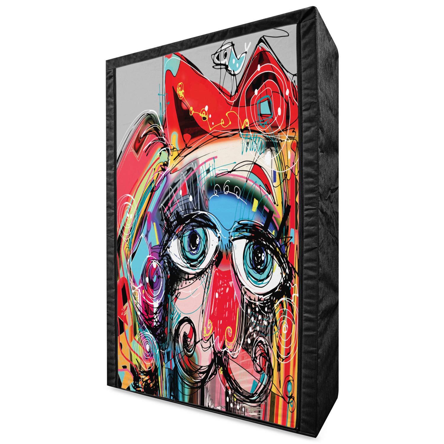Ambesonne Portable Fabric Wardrobe - Graffiti Style Colorful Painting with Human & Dog Print, 42.5