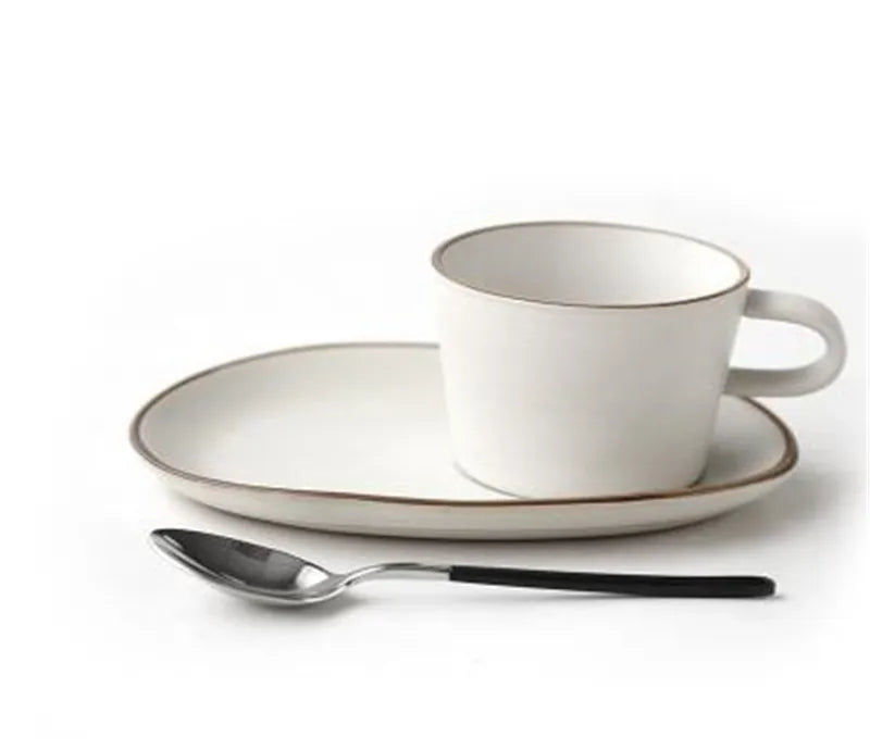 Premium Stoneware Cup and Saucer Set - Elegant Coffee & Tea Set for Home, Cafe, or Restaurant Use - Durable Ceramic Contour Design - Perfect for Espresso, Cappuccino, and Afternoon Tea