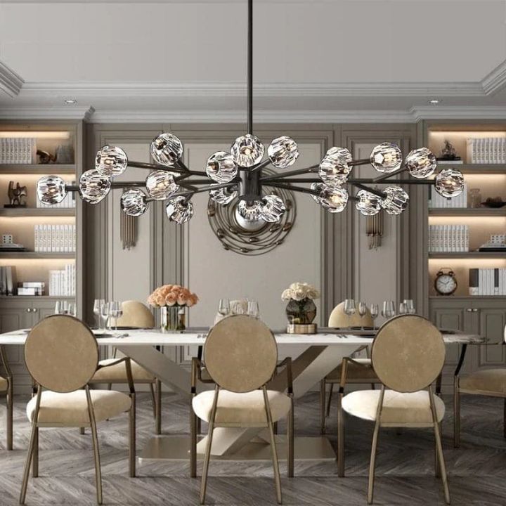 Crystal Ball Glass Round Chandelier - 72 Inch Modern Ceiling Light Fixture for Dining Room, Living Room, Bedroom, and Entryway