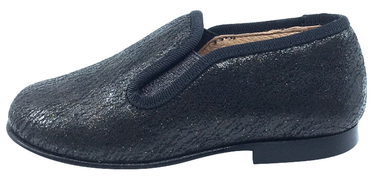 Hoo Shoes Kids' Smoking Loafers for Boys & Girls - Stylish Black Metallic Slip-On Shoes for School, Parties & Formal Events
