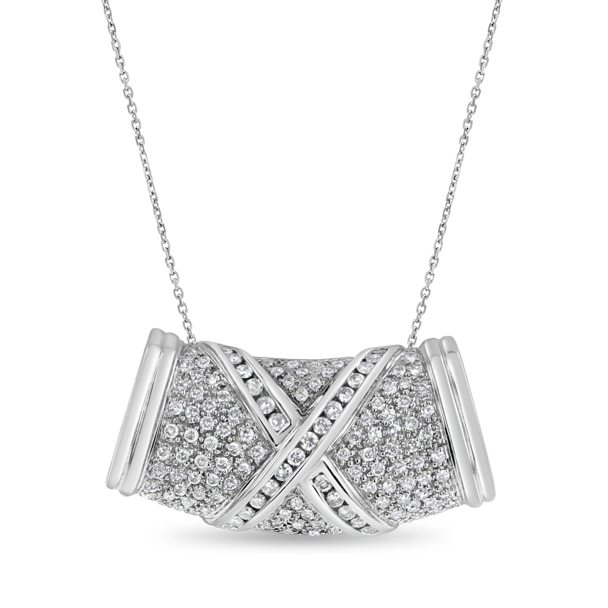 1.50cttw Pave Diamond Roundel Slider Necklace in 14K White Gold | Elegant Layering Jewelry for Weddings, Anniversaries & Special Occasions