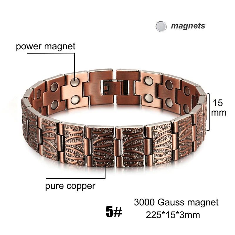 Men's Magnetic Health Bracelet - Pure Copper Energy Bracelet with Blood Pressure Magnets | Pain Relief & Improved Circulation | Perfect for Fitness, Work & Daily Wear