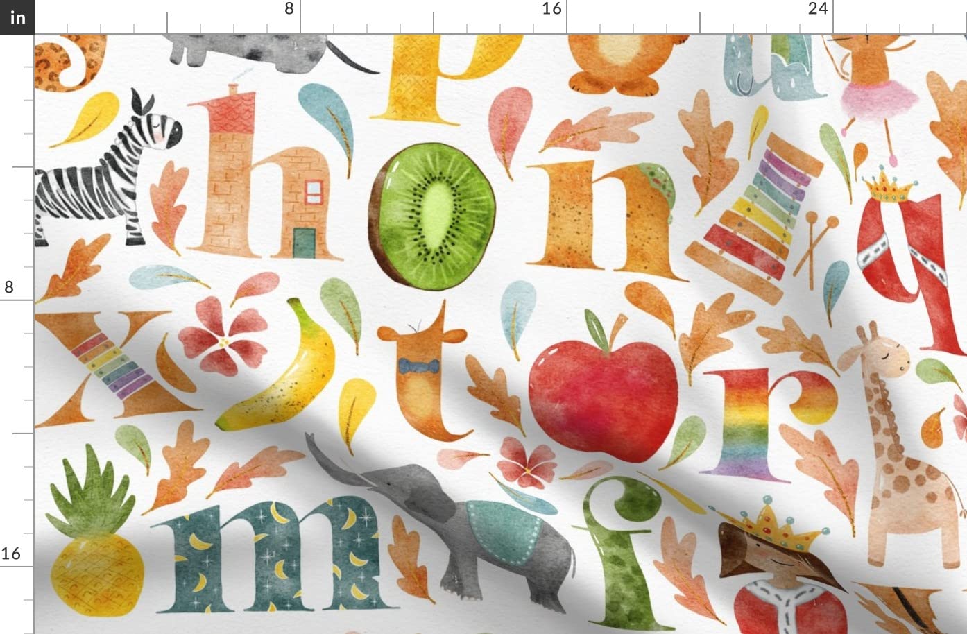 Spoonflower ABC Bright Children Play Kids Nursery Printed Denim Fabric by The Yard - Durable Bottomweight Fabric for Apparel, Home Decor & Upholstery - Perfect for DIY Kids Clothes, Curtains & Nursery Decorations
