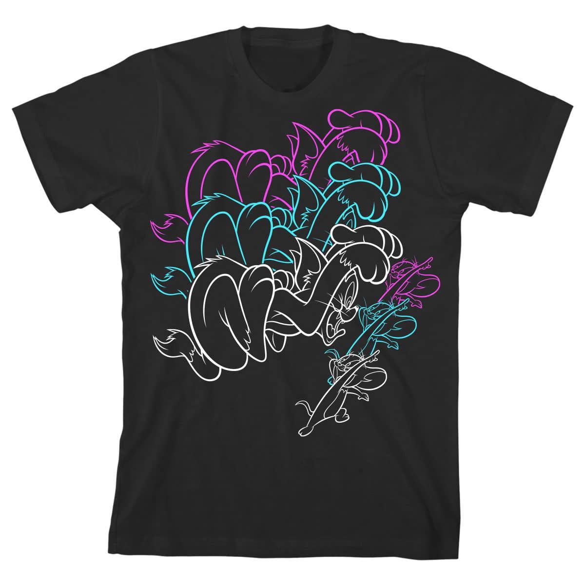 Tom & Jerry Cartoon Line Art Black T-Shirt for Boys - Casual Graphic Tee for Toddler to Youth (Ages 2-14) - Perfect for Playdates, School, and Family Outings