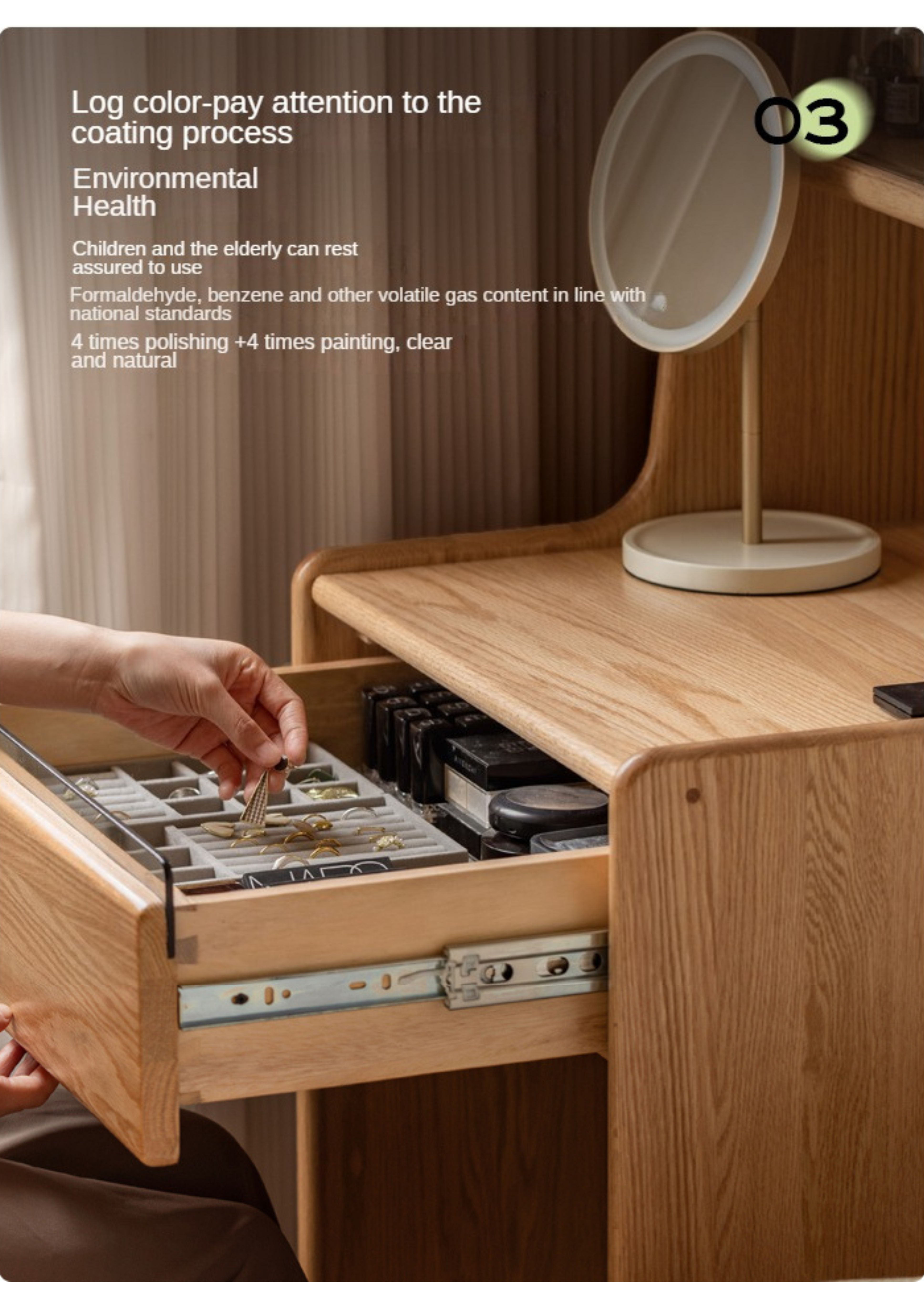 Solid Oak Wood Modern Minimalist Bedside Dressing Table - Perfect for Small Bedrooms & Apartment Vanity Areas