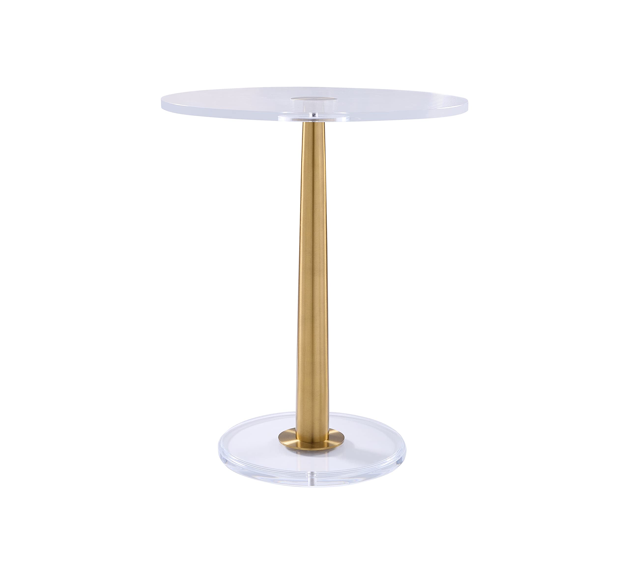 Clear Acrylic Table with Cone Metal Pole - Large Modern Side Table with Brushed Gold Finish for Living Room, Bedroom, or Office Decor